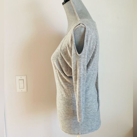 Y2K Guess Heather Gray Knit Top Open Back Shoulder Cashmere Blend XS Balletcore - Picture 4 of 6